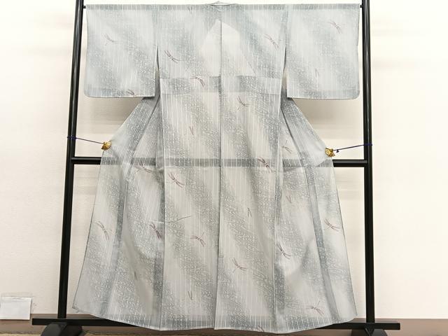 平和屋着物*夏物 小紋 紗 蜻蛉流水文 暈し染め 洗える着物 BAAY4224hv
