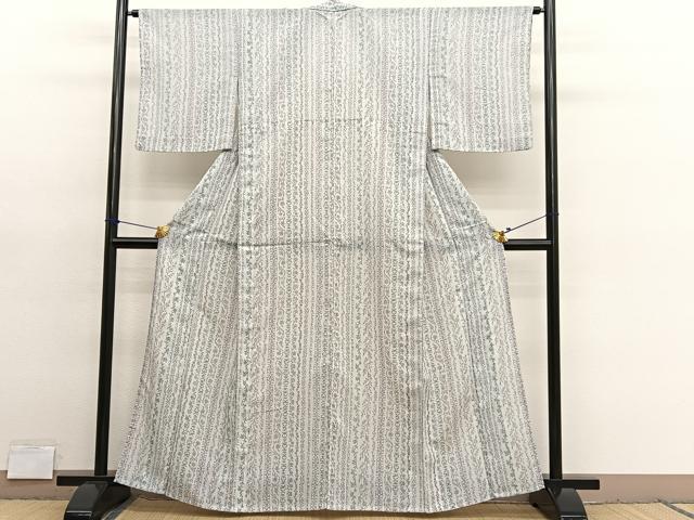 平和屋着物*夏物 小紋 紗 花唐草文 洗える着物 BAAY4228hv