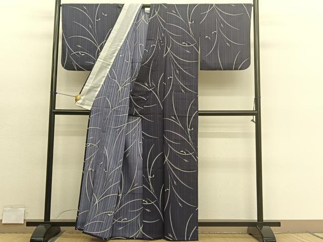 平和屋着物*夏物 小紋 紗 蜻蛉草葉文 洗える着物 BAAY4236hv