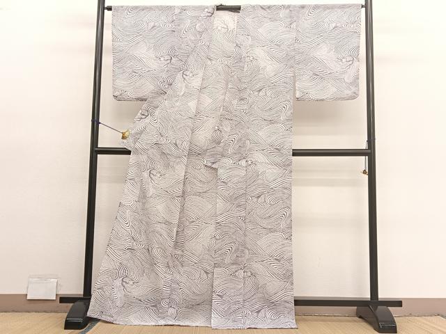 平和屋着物*夏物 小紋 紗 立波文 洗える着物 BAAY4240hv
