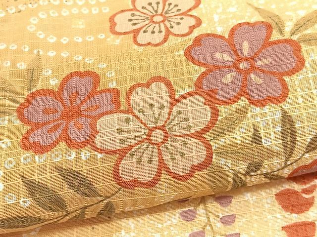 平和屋着物*夏物 小紋 紅梅織 流水桜文 洗える着物 BAAY4242hv