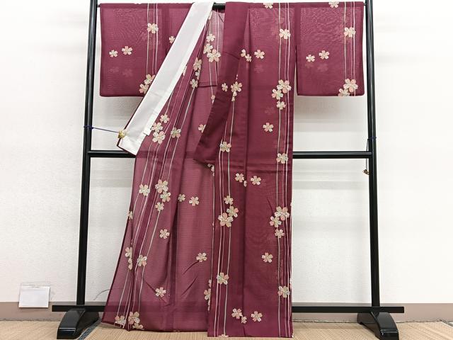 平和屋着物*夏物 小紋 紅梅織 桜 洗える着物 BAAY4248hv