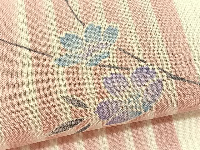 平和屋着物*夏物 小紋 紗 枝花文 暈し染め 洗える着物 BAAY4256hv