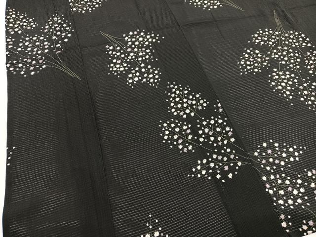 平和屋着物*夏物 小紋 絽縮緬 枝花文 黒地 高島屋扱い 洗える着物 BAAY4266hv