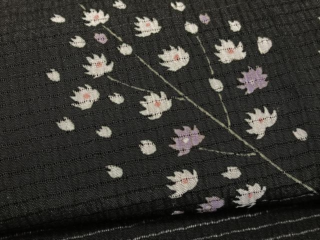 平和屋着物*夏物 小紋 絽縮緬 枝花文 黒地 高島屋扱い 洗える着物 BAAY4266hv