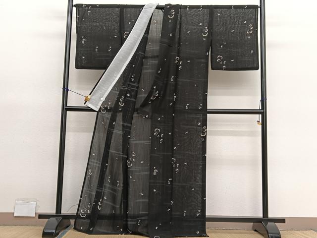 平和屋着物*夏物 小紋 紗 光琳梅 黒地 洗える着物 BAAY4270hv