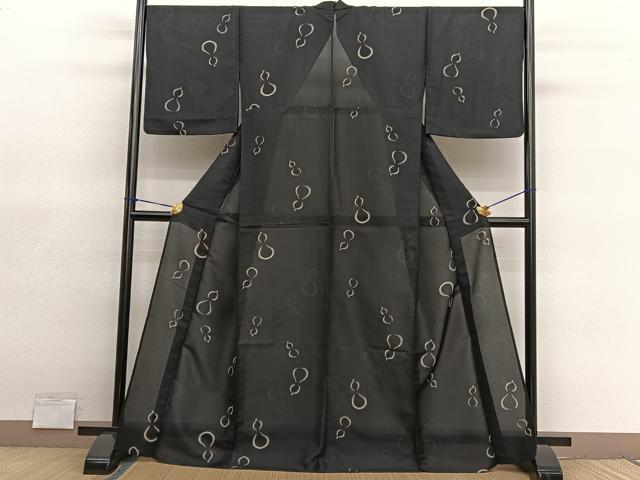 平和屋着物*夏物 小紋 縦絽 瓢箪 黒地 洗える着物 BAAY4273hv