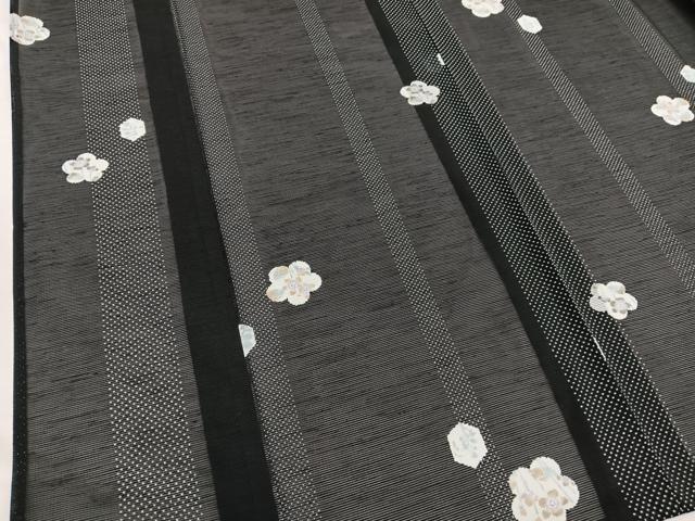 平和屋着物*夏物 小紋 絽 草花文 黒地 洗える着物 BAAY4275hv