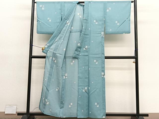 平和屋着物*夏物 小紋 紗 兎草葉文 洗える着物 BAAY4283hv