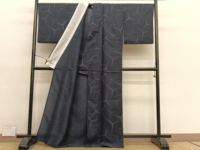 平和屋着物*夏物 小紋 紗 幾何学文様 洗える着物 BAAY4285hv