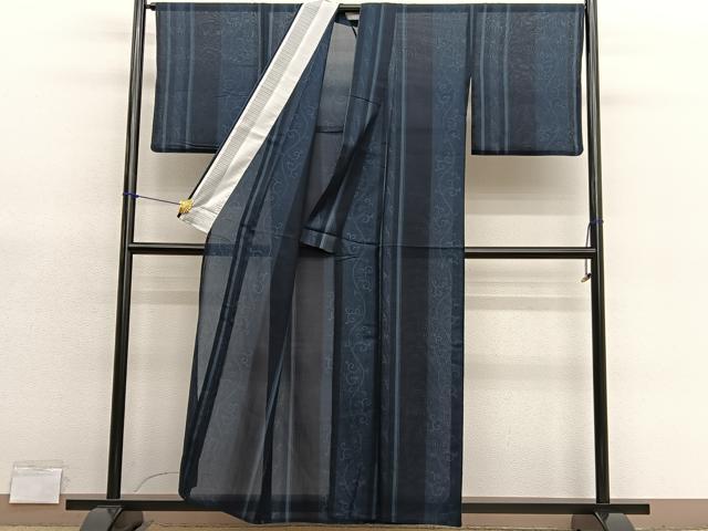 平和屋着物*夏物 小紋 紗 唐草文 洗える着物 BAAY4287hv