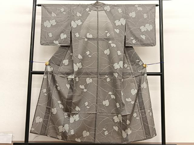 平和屋着物*夏物 小紋 紗 蔦の葉文 洗える着物 未使用 BAAY4307hv