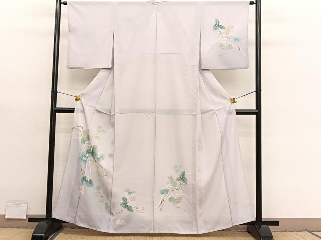 平和屋着物*夏物 訪問着 絽 草花文 暈し染め 銀彩 洗える着物 BAAY4310hv