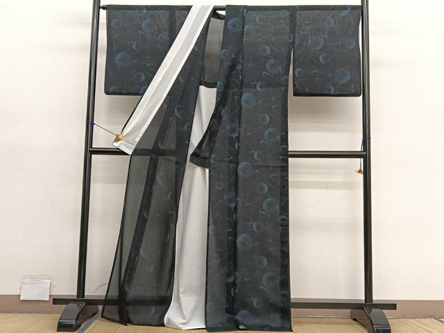 平和屋着物*夏物 小紋 紗 舞蝶文 洗える着物 BAAY4328hv