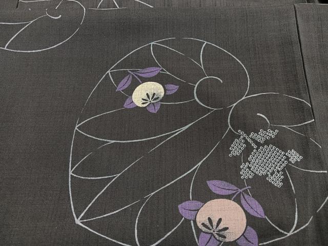 平和屋着物*夏物 小紋 紗 葵 黒地 洗える着物 BAAY4339hv
