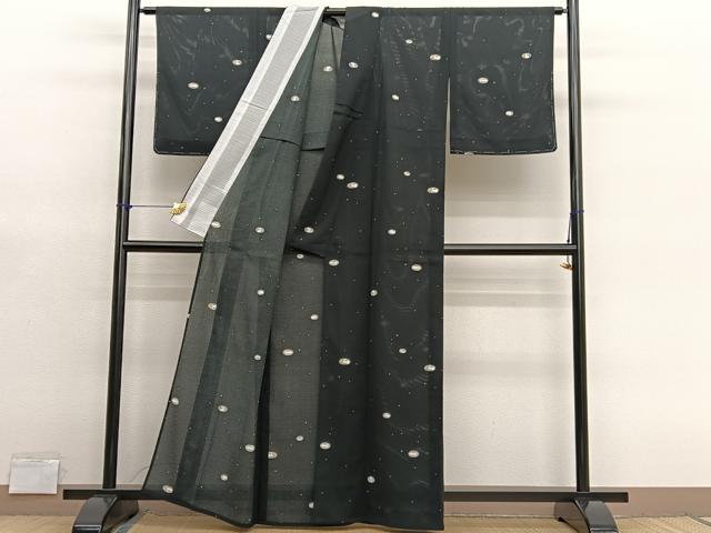 平和屋着物*夏物 小紋 絽縮緬 兎 黒地 洗える着物 未使用 BAAY4354hv