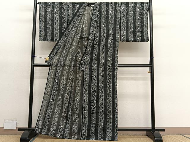 平和屋着物*夏物 小紋 絽 飾花間道 黒地 洗える着物 未使用 BAAY4368hv