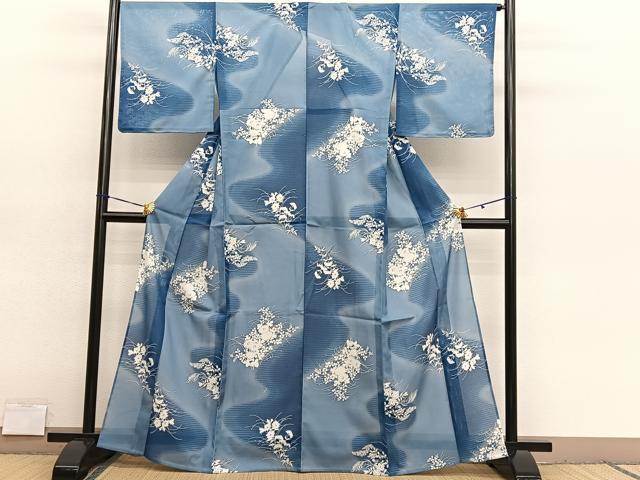平和屋着物*YUKI TORII 鳥居ユキ 夏物 小紋 絽 流水秋草文 暈し染め さんび謹製 洗える着物 BAAY4370hv