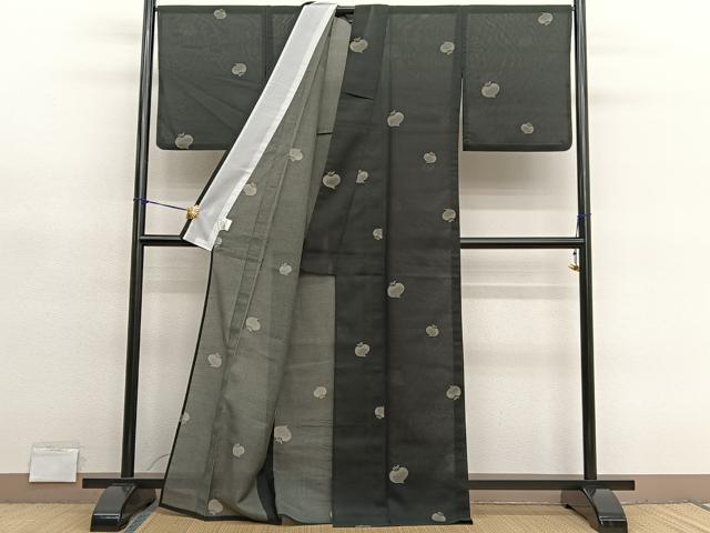 平和屋着物*夏物 小紋 紗 成り物 かぶ 黒地 洗える着物 BAAY4387hv