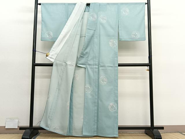 平和屋着物*夏物 小紋 絽 雪輪花文 洗える着物 BAAY4393hv