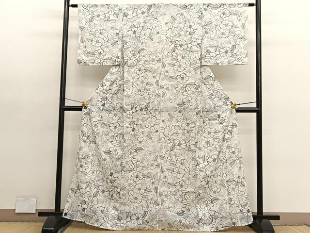 平和屋着物*夏物 小紋 絽 椿 洗える着物 BAAY4434hv