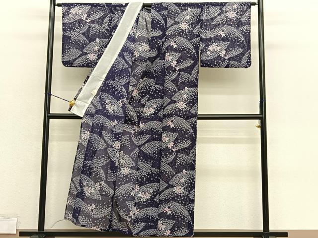 平和屋着物*夏物 小紋 絽 舞桜枝花文 洗える着物 BAAY4439hv