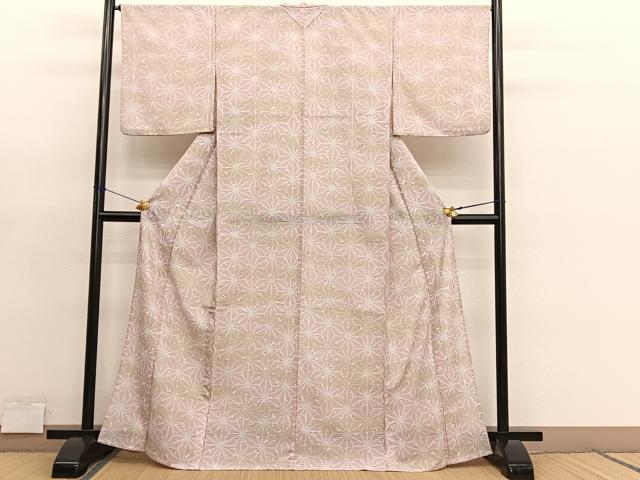 平和屋着物*夏物 小紋 絽縮緬 麻の葉舞花文 暈し染め 洗える着物 BAAY4450hv