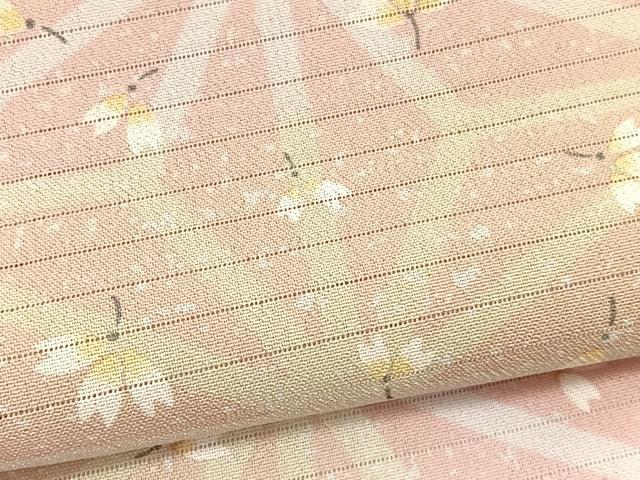 平和屋着物*夏物 小紋 絽縮緬 麻の葉舞花文 暈し染め 洗える着物 BAAY4450hv