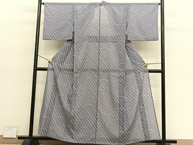 平和屋着物*夏物 小紋 紗 立波文 洗える着物 BAAY4458hv