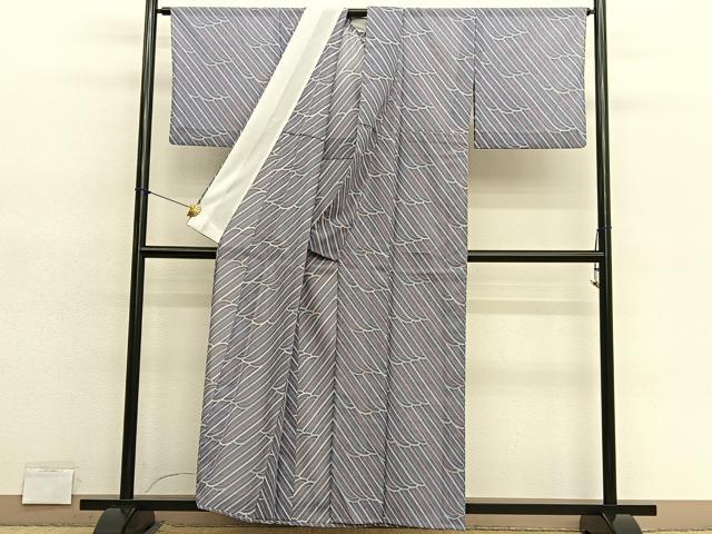 平和屋着物*夏物 小紋 紗 立波文 洗える着物 BAAY4458hv