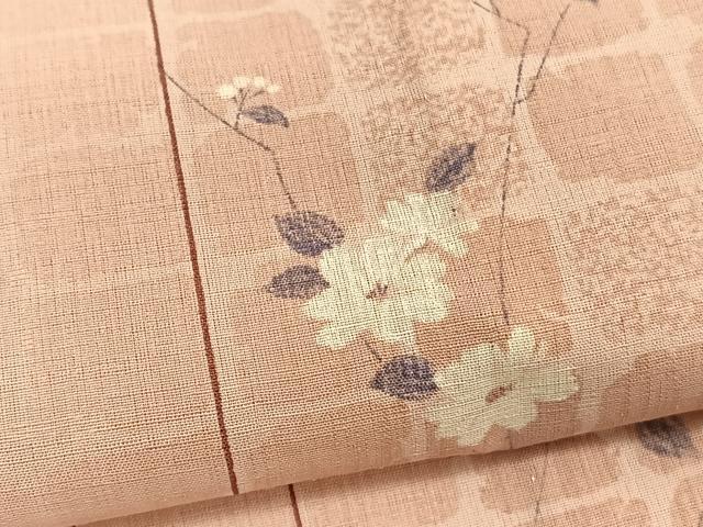 平和屋着物*夏物 小紋 紗 格子花文 暈し染め 洗える着物 BAAY4464hv