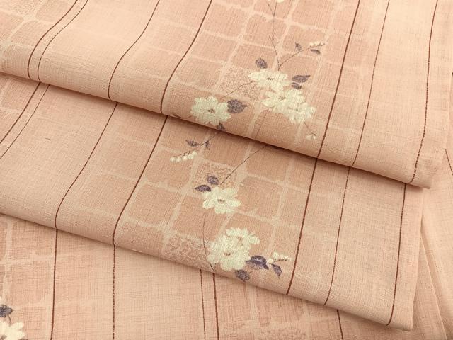 平和屋着物*夏物 小紋 紗 格子花文 暈し染め 洗える着物 BAAY4464hv
