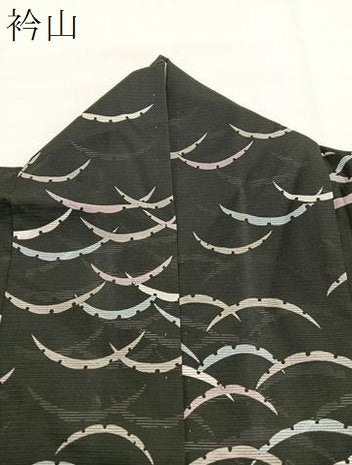 平和屋着物*夏物 小紋 絽 雪芝文 黒地 洗える着物 BAAY4471hv