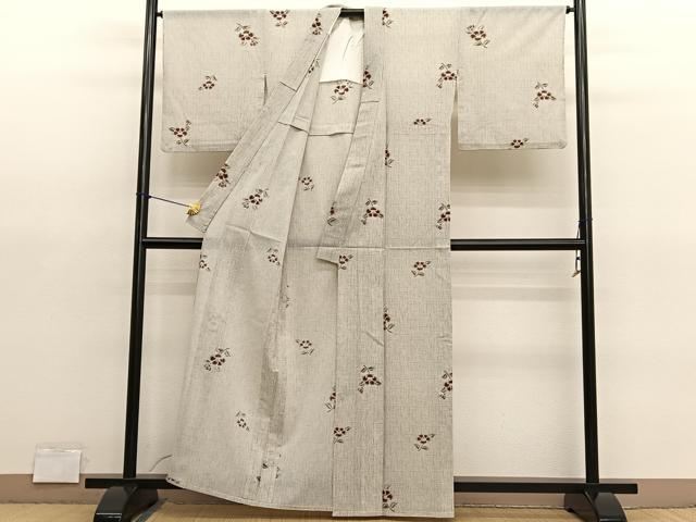 平和屋着物*夏物 小紋 紗 椿 洗える着物 BAAY4487hv