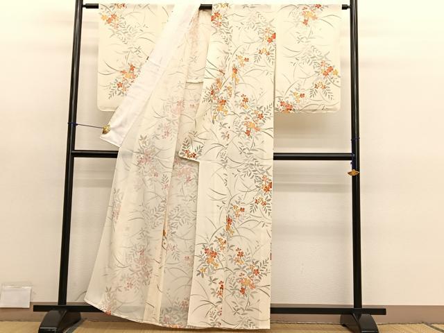 平和屋着物*夏物 小紋 絽 草花文 正絹 逸品 BAAY4489hv