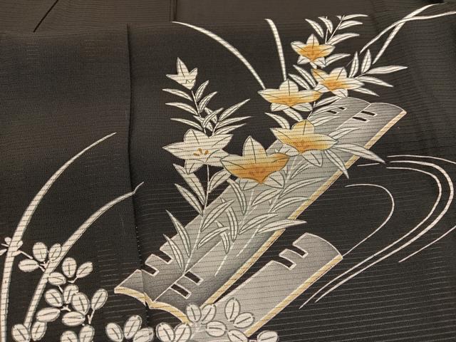 平和屋着物*夏物 訪問着 絽 花筏 黒地 正絹 逸品 BAAY4498hv
