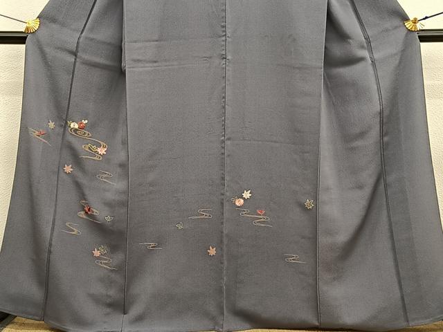 平和屋着物▽訪問着 単衣 総刺繍 竜田川花文 金糸 正絹 逸品 BAAY4508hv
