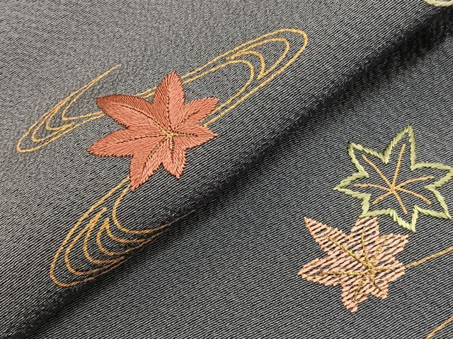 平和屋着物▽訪問着 単衣 総刺繍 竜田川花文 金糸 正絹 逸品 BAAY4508hv
