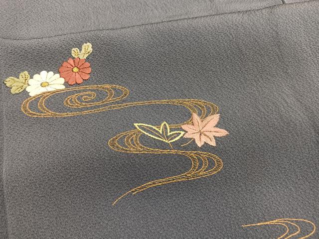 平和屋着物▽訪問着 単衣 総刺繍 竜田川花文 金糸 正絹 逸品 BAAY4508hv