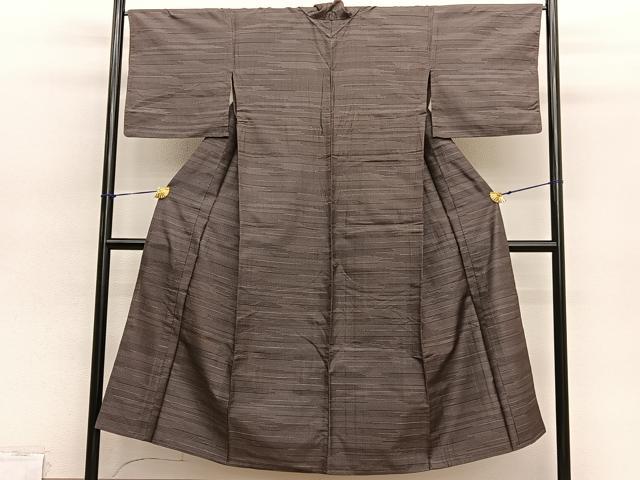 平和屋着物▽上質な紬 単衣 100亀甲 横段文 正絹 逸品 BAAY4509hv