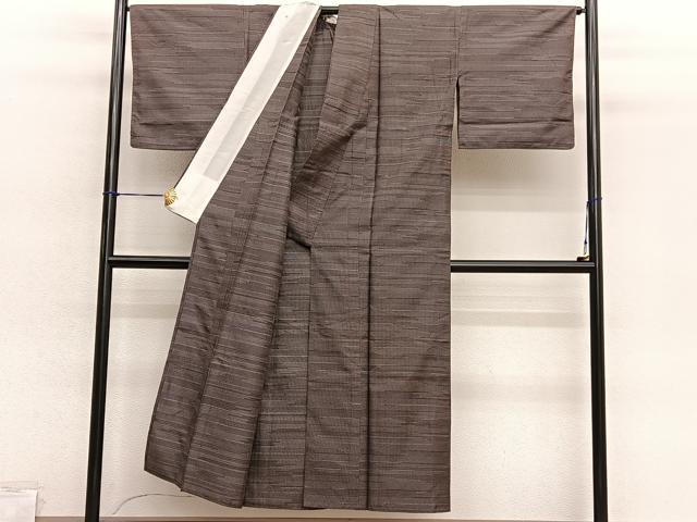 平和屋着物▽上質な紬 単衣 100亀甲 横段文 正絹 逸品 BAAY4509hv