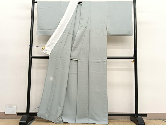 平和屋着物▽上質な色無地 単衣 作家物 横段地紋 柳鼠色 正絹 逸品 BAAY4515hv