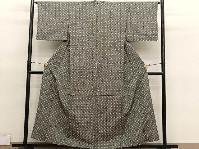 平和屋着物▽上質な紬 単衣 格子 正絹 逸品 BAAY4517hv