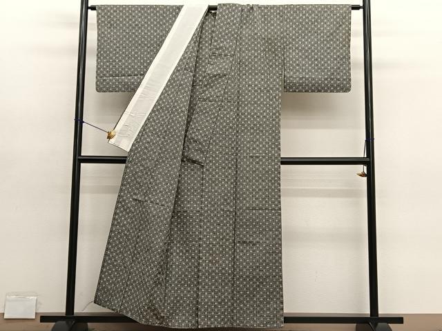 平和屋着物▽上質な紬 単衣 格子 正絹 逸品 BAAY4517hv