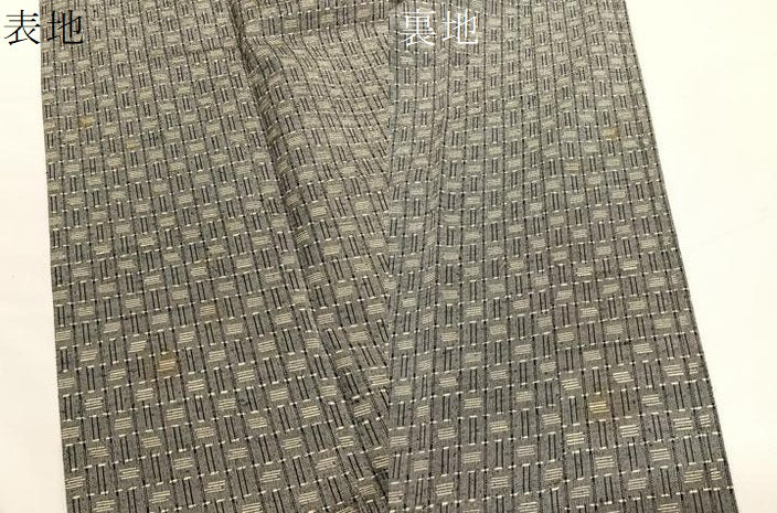 平和屋着物▽上質な紬 単衣 格子 正絹 逸品 BAAY4517hv
