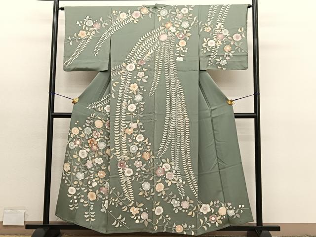平和屋着物▽訪問着 単衣 駒刺繍 辻が花 正絹 逸品 BAAY4522hv