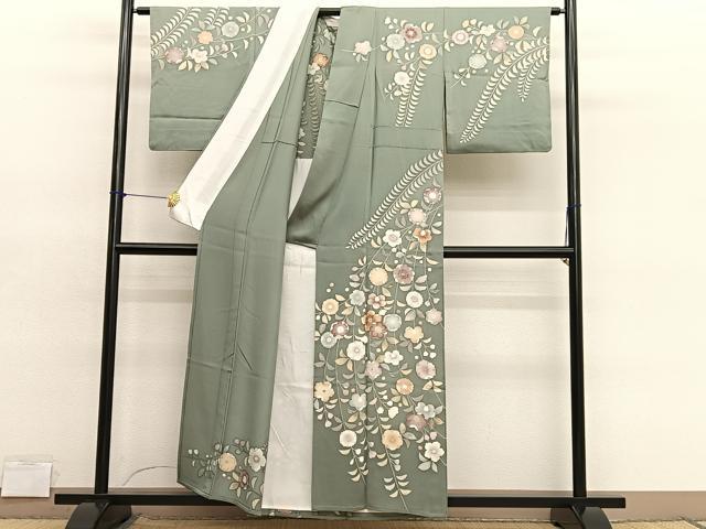 平和屋着物▽訪問着 単衣 駒刺繍 辻が花 正絹 逸品 BAAY4522hv