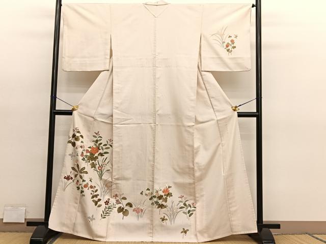 平和屋着物▽訪問着 単衣 刺繍 草花文 金彩 正絹 逸品 BAAY4525hv
