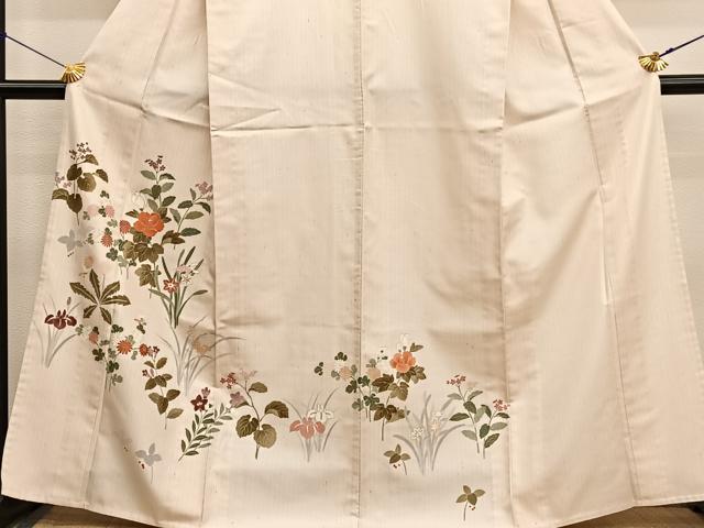 平和屋着物▽訪問着 単衣 刺繍 草花文 金彩 正絹 逸品 BAAY4525hv