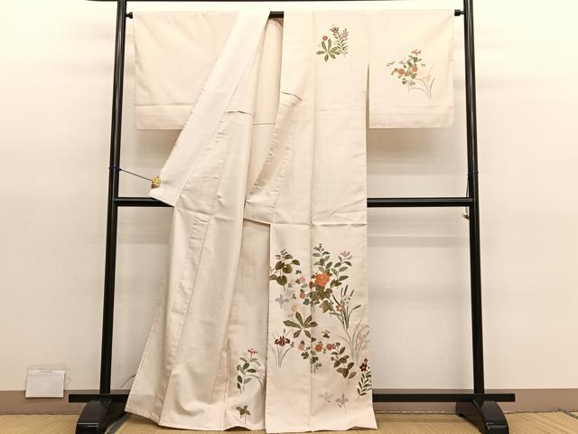 平和屋着物▽訪問着 単衣 刺繍 草花文 金彩 正絹 逸品 BAAY4525hv